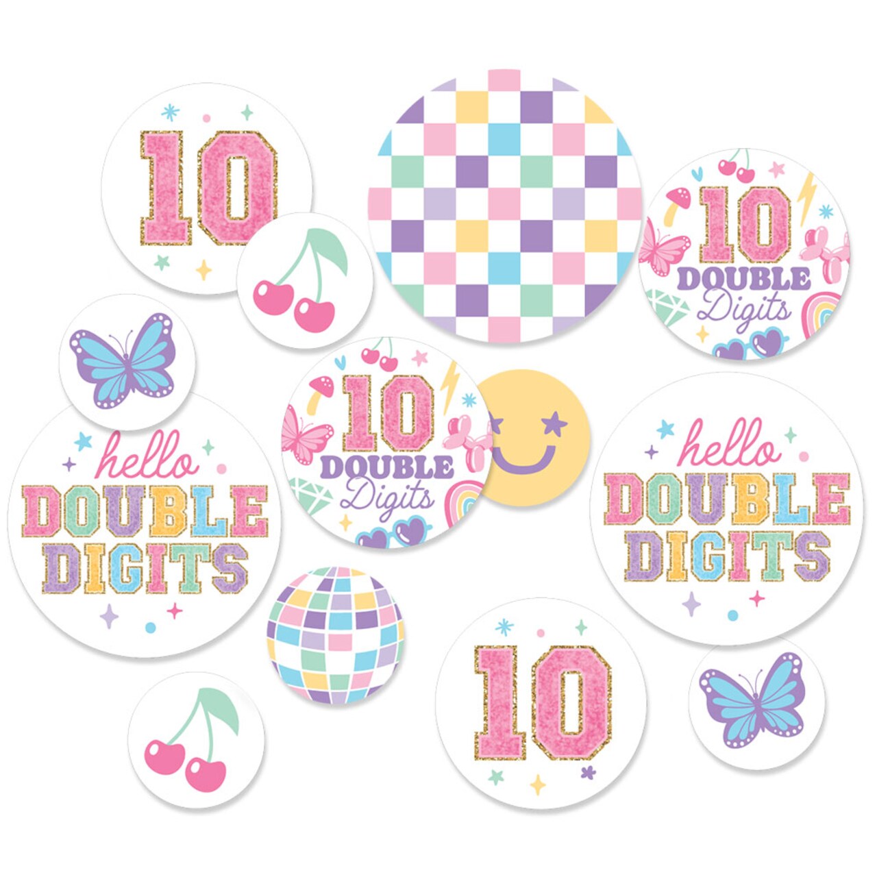 Big Dot of Happiness Preppy 10th Birthday Girl Large Confetti, Hello Double Digits Birthday Party Decorations, Giant Pastel Confetti - 27 Ct Circles